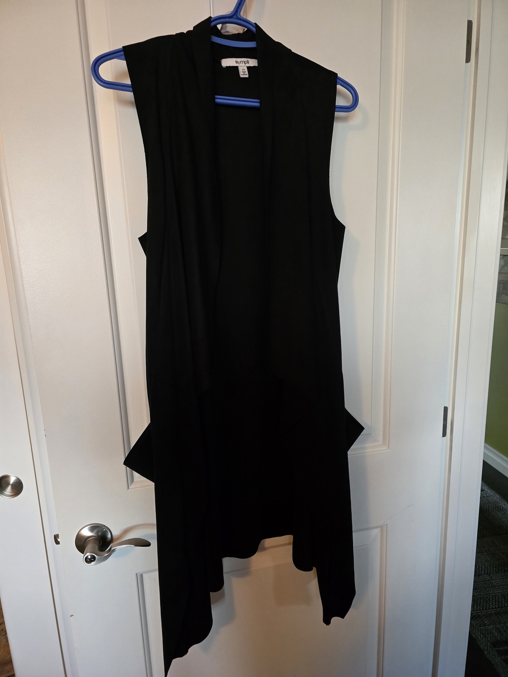 Sympli Black Asymmetrical Sleeveless Faux Suede Vest